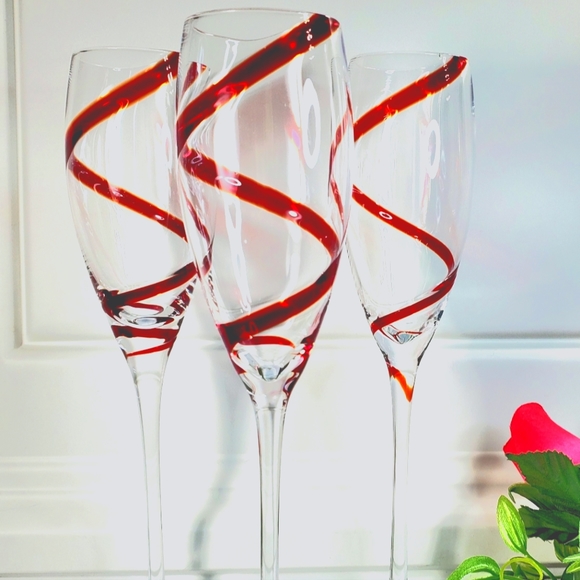 Pier 1 Other - Pier 1 Red Swirline Champagne Flutes Glasses - three
